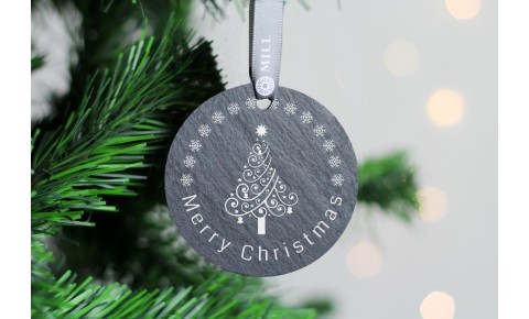 Merry christmas Tree Welsh Slate Decoration